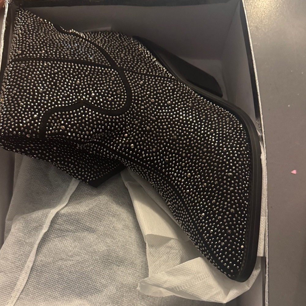 Studded Black Ankle Booties with Sparkle Detail